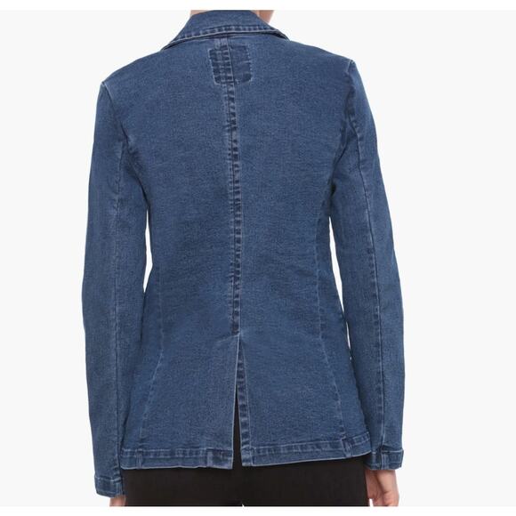 Bagatelle Denim Blazer WMNS M Dark Wash One Button Tailored Stretch Notch Collar - Picture 3 of 14